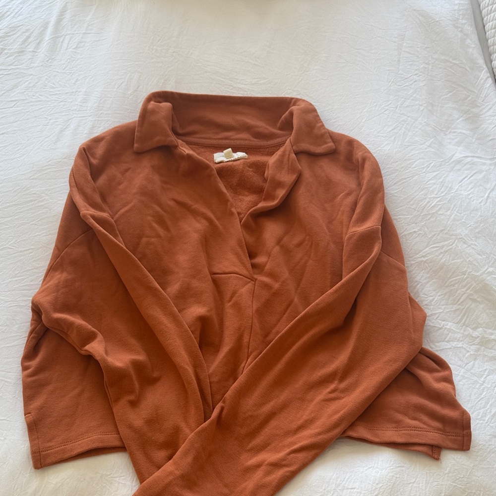 Rust Orange Collared Cropped Sweater